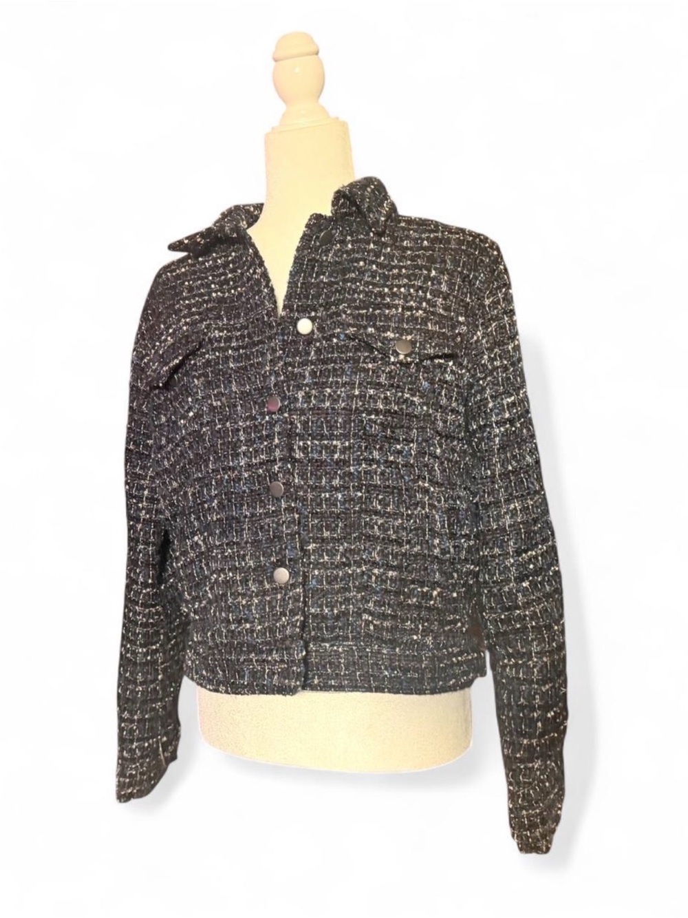 GAP Black Tweed Button-Up Jean Jacket
